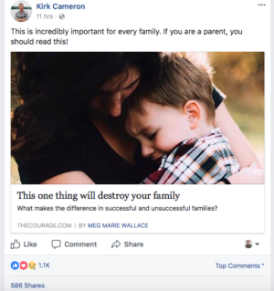 kirk Cameron facebook page | the one thing that will destroy your family